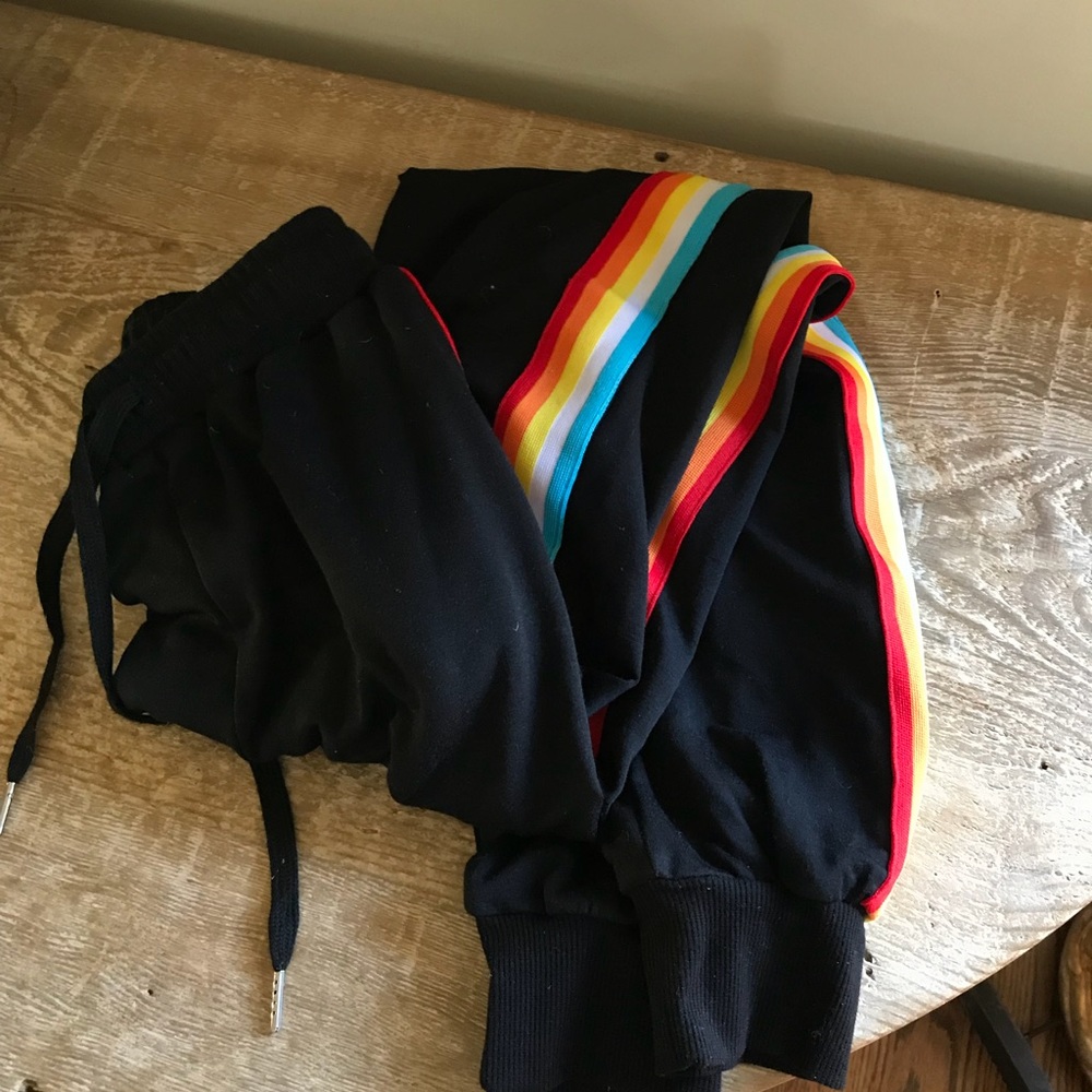 black with rainbow stripe sweatpants